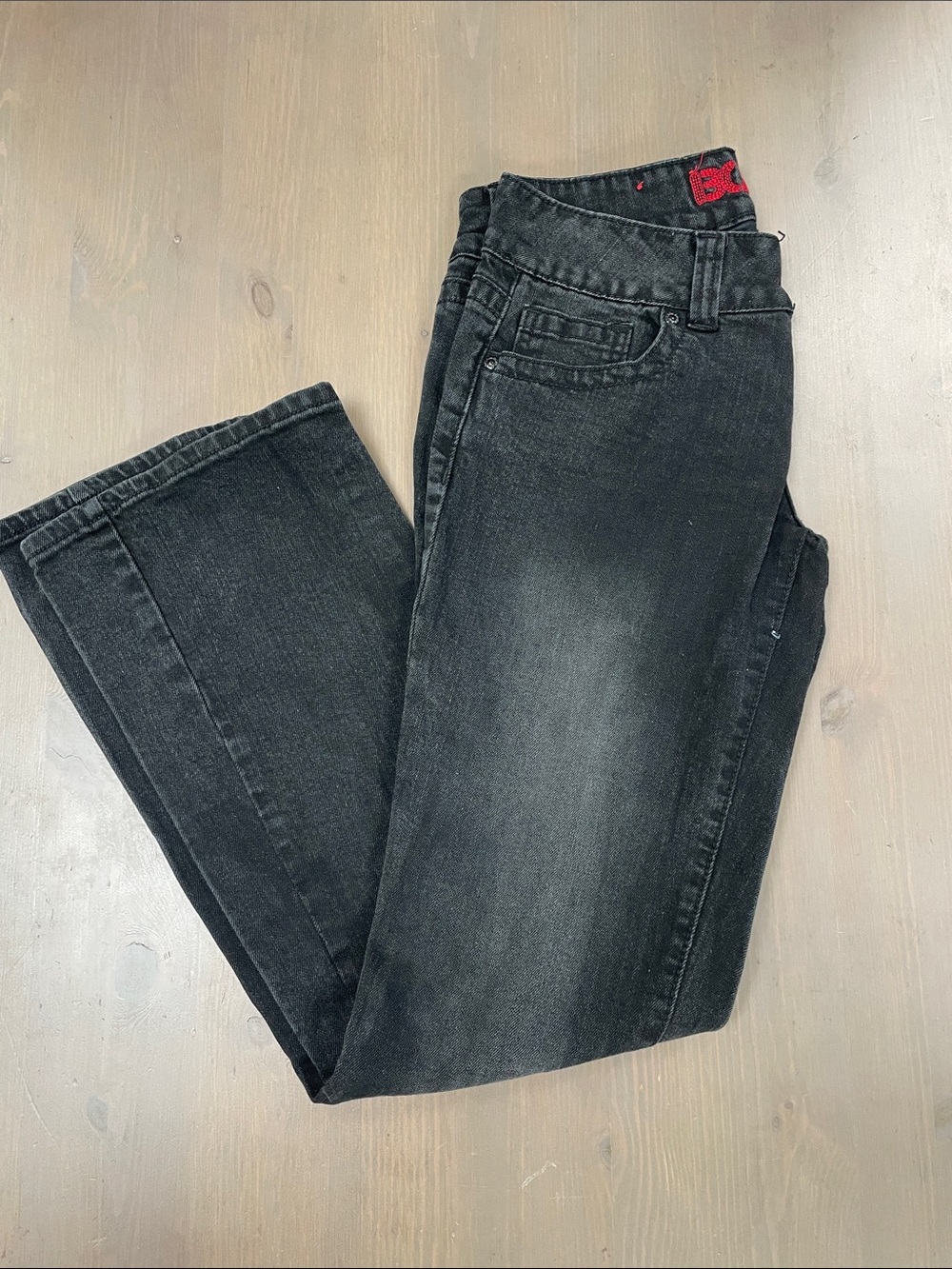 Bongo Vintage Flirty Bootcut Faded Black Denim Wash Jeans Y2K Size 9A